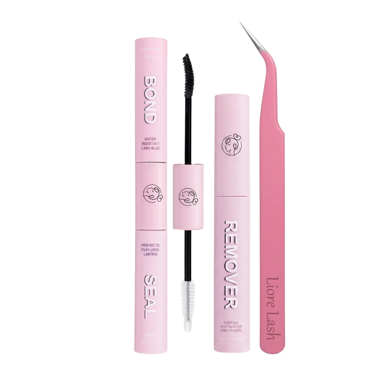 Bond & Seal, removedor y pinzas del kit de pestañas en clusters de Liore Lash